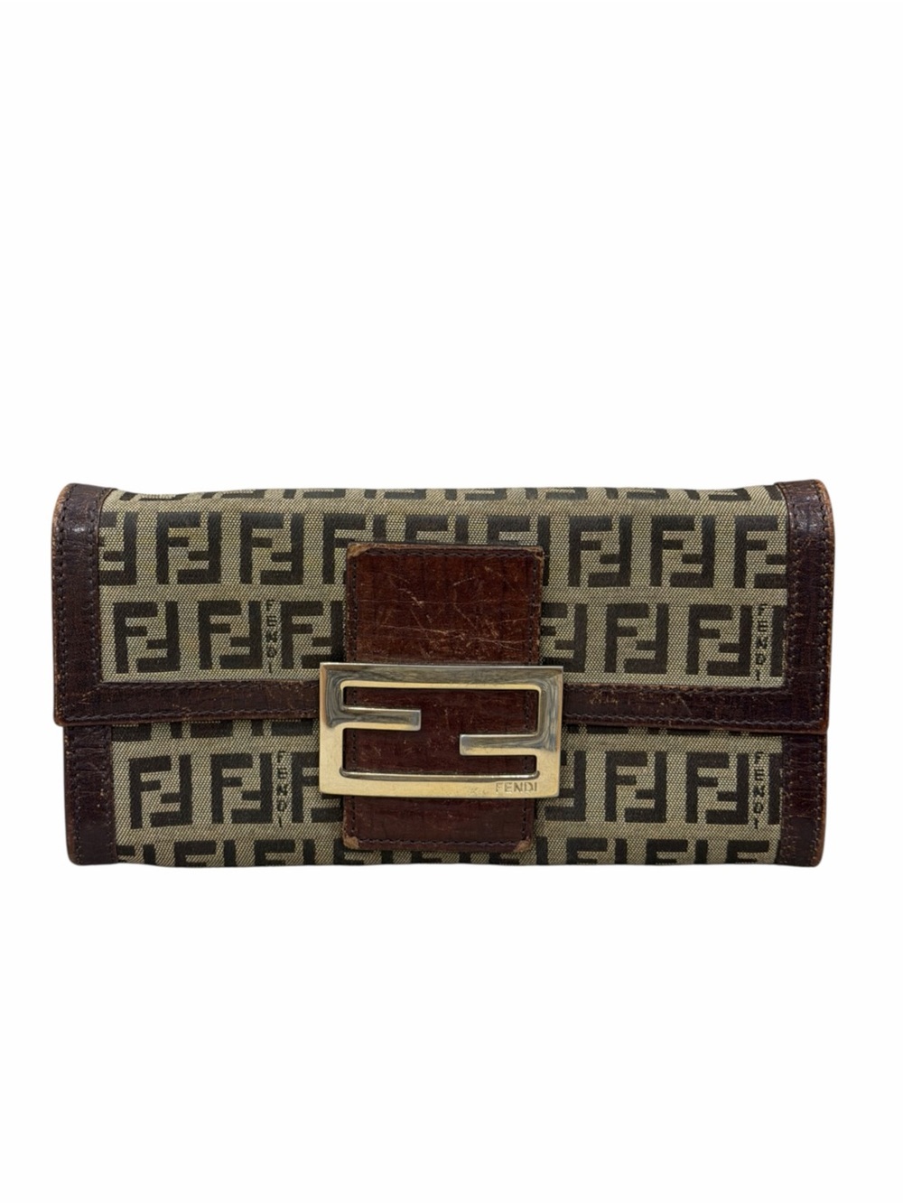 Vintage Fendi Zucca FF Monogram Long Wallet Brown Canvas Leather